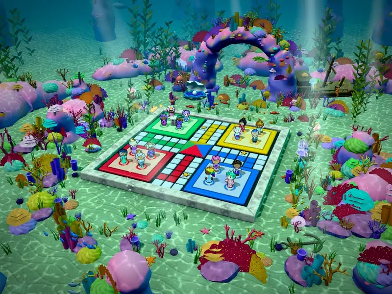 The Coral Reef board under the sea among corals and fish
